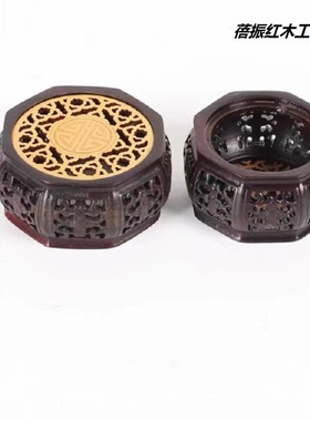 金匠大作小八角酸枝圆形底座花瓶红木中式佛像花盆鱼缸工艺品摆件