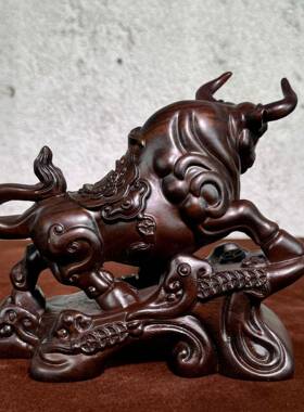 金匠大作黑檀木雕招财生肖牛摆件运势如虹牛气冲天客厅公司桌办公