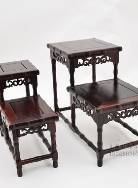 金匠大作红酸枝实木玉石底座小花架多宝架博古架古文玩花瓶摆件底