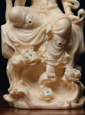 金匠大作牙果雕刻踩莲南海带钻装饰家居摆件坐莲花净瓶观世音菩萨