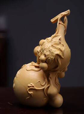 正宗小叶黄杨木精雕葫芦一鸣惊人摆件家居客厅办公装饰品工艺品