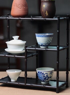 金匠大作新款紫光檀竹节多宝架中式实木红木紫砂壶文玩玉器摆件圆