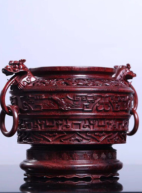 金匠大作精美赞比亚血檀莲花薰香炉非洲小叶紫檀茶道香炉工艺品摆