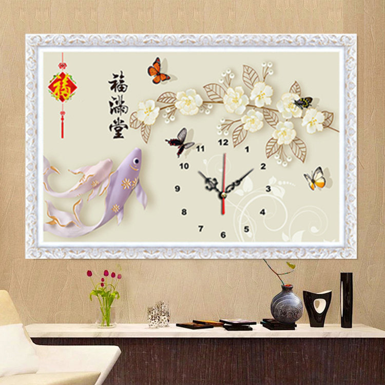 新款5d钻石画福满堂挂钟表满钻十字绣餐厅客厅年年有余贴砖石时钟