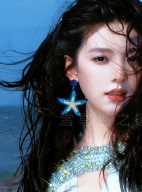 海边度假风蓝色海星耳环个性气质耳饰女春夏季夸张耳钉耳夹耳坠
