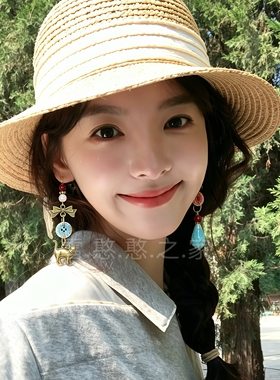 旅游度假蓝色不对称耳环耳钩耳饰耳坠耳夹2026秋冬新款女饰品潮流