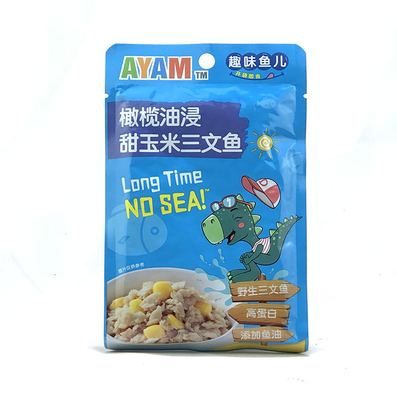 AYAM雄鸡标橄榄油浸金枪鱼60g/袋甜玉米三文鱼趣味鱼儿软包罐头-图3