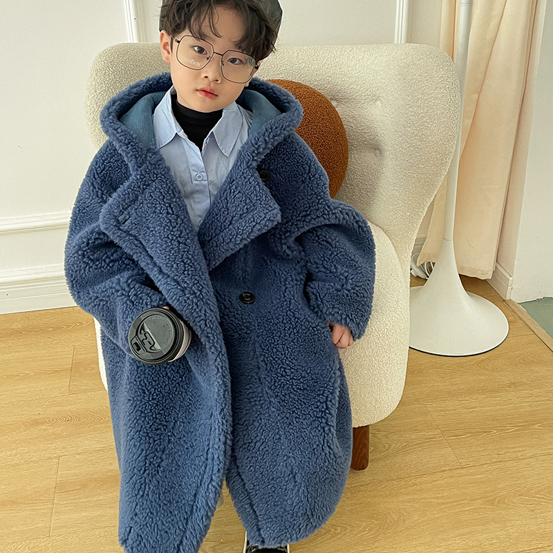儿童皮草外套泰迪大衣连帽羊羔毛男童女童装加厚长款韩版冬季大衣