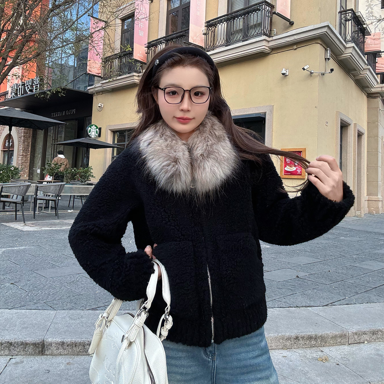 雪境漫游/真狐狸毛领100羊羔毛皮毛一体大衣加厚皮草女冬毛毛外套,淘宝优惠券,粉丝福利购,淘宝优惠卷