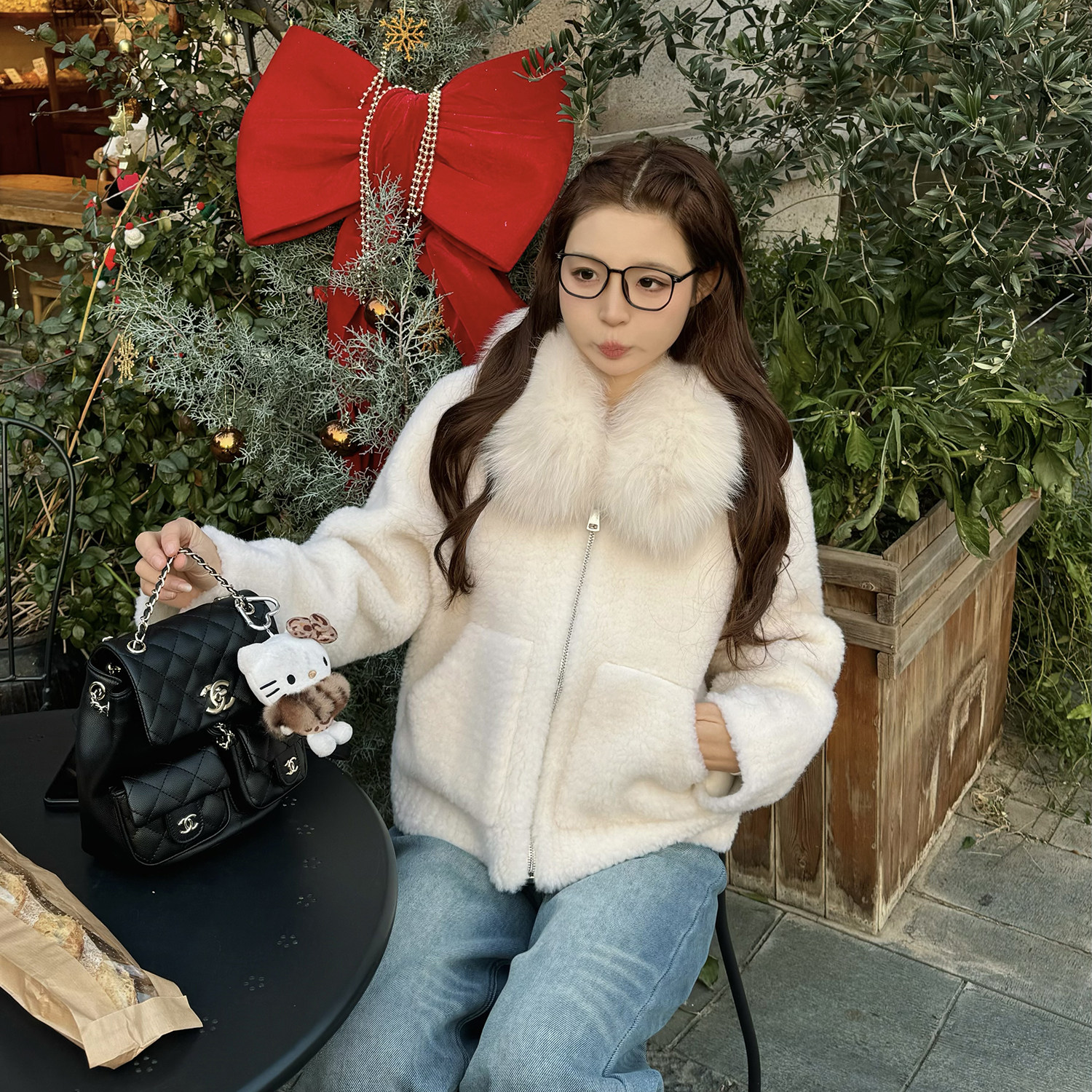 雪境漫游/真狐狸毛领100羊羔毛皮毛一体大衣加厚皮草女冬毛毛外套,淘宝优惠券,粉丝福利购,淘宝优惠卷