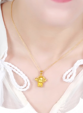 纯银黄金色小猴子生肖猴元宝吊坠项链女款手链手绳编织配件挂件