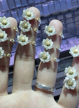 足银999描金花开见佛指尖生花戒指荷气生财活口戒送女友七夕礼物