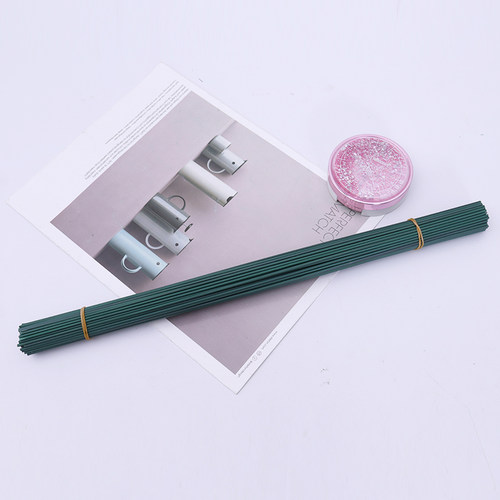 2号花杆手工制作川崎玫瑰丝网花材料配件皱纹纸DIY胶包绿铁丝花杆 - 图2