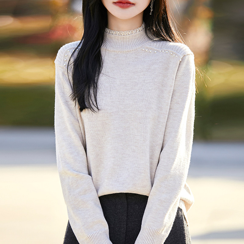 撤标撤柜(A)春秋款半高领钉珠针织打底衫女洋气内搭大码女装毛衣,淘宝优惠券,粉丝福利购,淘宝优惠卷