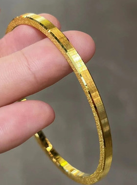 金包银四方闪烁拉丝筷子方形素圈简约实心手镯情侣送女友生日礼物