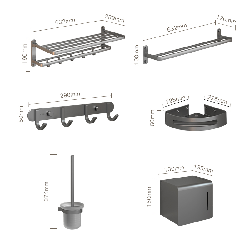 九牧浴巾架枪灰色毛巾架轻奢五金挂件套装浴室纸巾盒马桶刷置物架