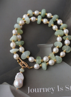 天然珍珠系列天然岫玉淡水珍珠原创设计小众清新自然轻奢项链女