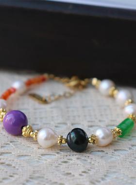 彩色水晶串珠手链女ins小众设计