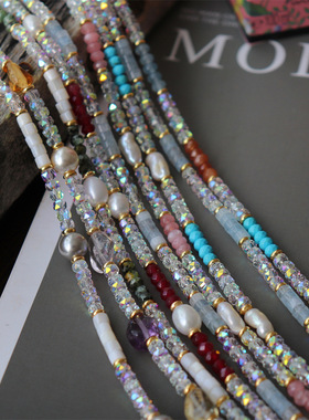 欧美手工轻奢串珠宝石项链小众设计感闺蜜天然石锁骨链项链女