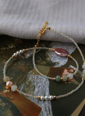 设计新款简约天然百搭淡水珍珠锁骨链欧美手工天然石彩色项链