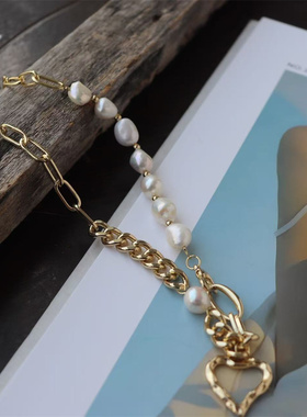 库存单淡水珍珠拼接项链女甜酷风颈链轻奢小众设计感气质锁骨链女