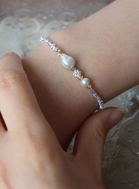 设计款 925镀银天然淡水珍珠碎银子轻奢小众ins风精致串珠手链女