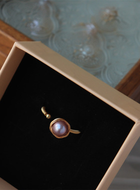 淡水珍珠创意时尚感复古女情侣开口戒指手工绕线小众设计戒指