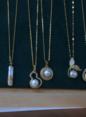 欧美复古钛钢项链女百搭感镶嵌淡水珍珠吊坠ins风小众锁骨链饰品