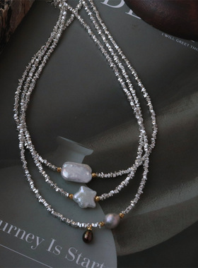 新款港风碎银子搭配天然淡水珍珠项链轻奢小众珍珠项链锁骨链女