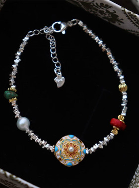 故院文创碎银手女纯银古法盘缠银饰轻奢小众生日七夕送女友礼物