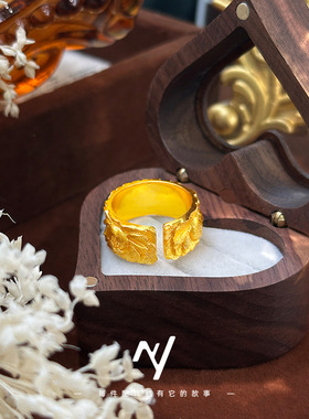 2026新款越南沙金国风汉服配饰錾刻牡丹花大指环戒指批发新年送礼