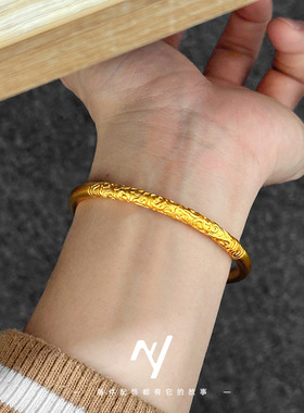 古风国潮设计感民族风镀金古法金沙金悟空金箍棒开口手镯女款批发