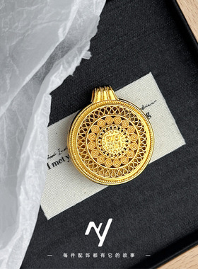 越南沙金镂空八宝罗盘吉祥如意吊坠新中式国风花丝民族风编绳项链