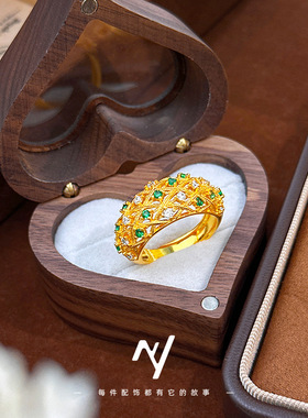 2026新款花丝绿钻贵气唐风琵琶乐宴套链戒指沙金套装新年送礼批发