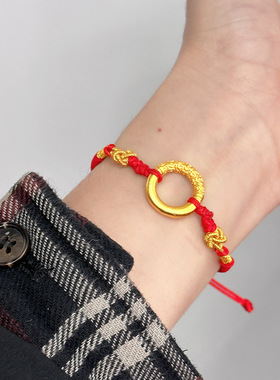 2026新款新中式民族风沙金新年红绳平安扣手链项链 新年首饰送礼