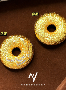 新中式复古民族风沙金镂空点钻鲤鱼手工锤纹平安扣吊坠毛衣项链女