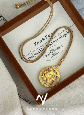 金店同款古法金镂空花丝火麒麟罗盘吊坠 沙金男女同款diy罗盘项链