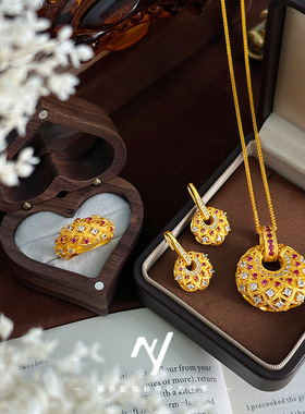 2026新款金店同款新中式高级感民族风唐宫菱彩项链耳钉戒指套装女