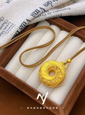 202新中式设计感国风花丝镂空拉丝纹福字太极图平安扣吊坠项链