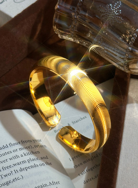 轻奢vitage复古小红书高级感12mm宽cnc猫眼开口手镯手饰送礼女款