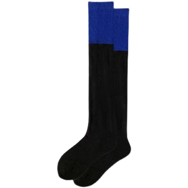 春秋袜子女韩国网红黑蓝拼接过膝盖高筒袜时髦显瘦小腿袜气质长袜,淘宝优惠券,粉丝福利购,淘宝优惠卷