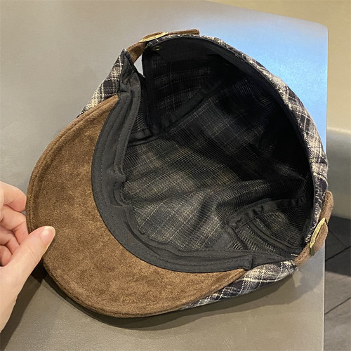 美式复古格子前进帽女春秋季新款鸭舌帽小众文艺显脸小报童画家帽 - 图2