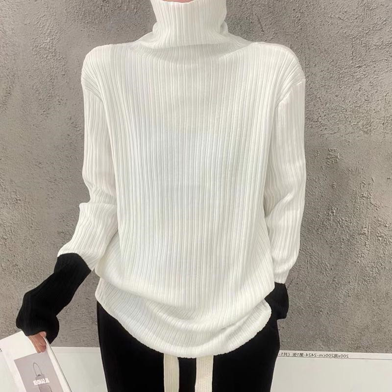 秋冬新款2-300斤超大码高领长袖宽松打底衫女针织内搭毛衣上衣潮 - 图0