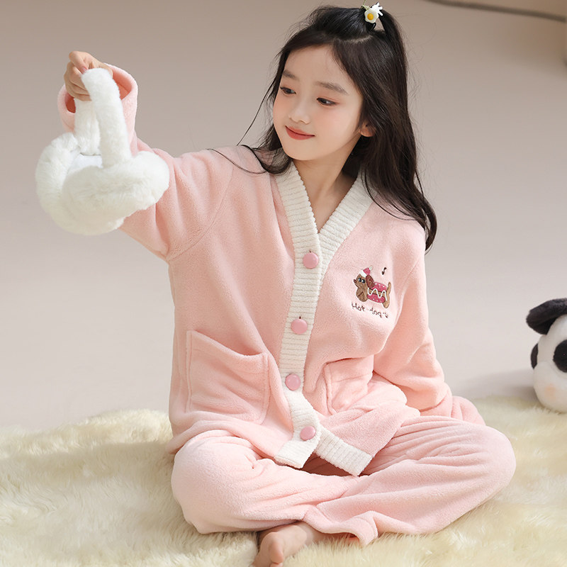 玛伦萨儿童睡衣女童秋冬新款加绒保暖抗静电长袖长裤女童家居服,淘宝优惠券,粉丝福利购,淘宝优惠卷