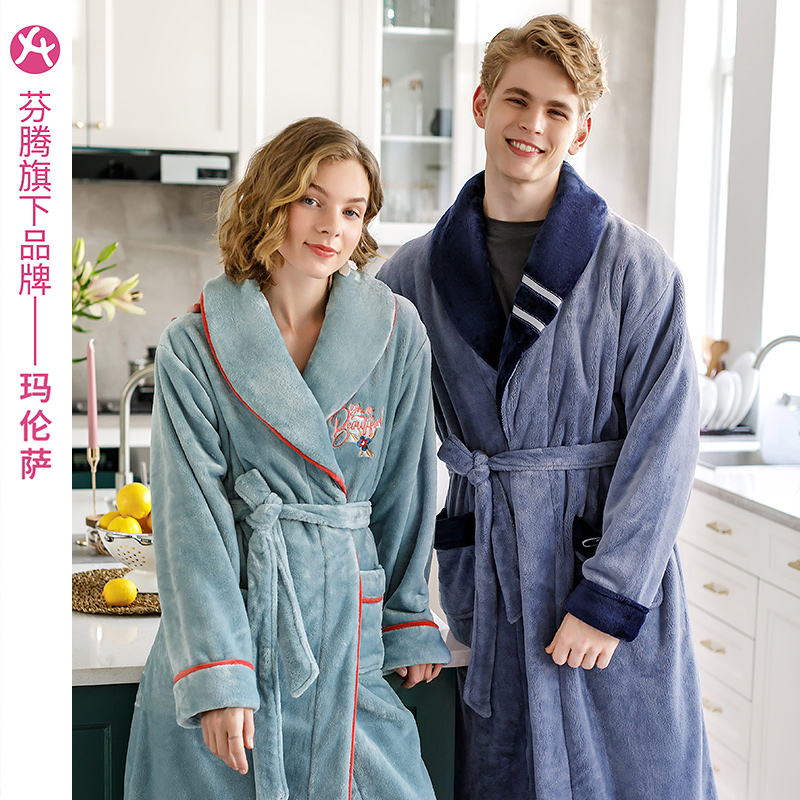 芬腾玛伦萨珊瑚绒男士秋冬情侣睡袍 玛伦萨睡袍/浴袍
