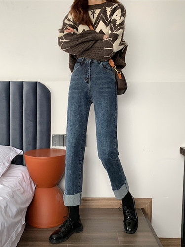 大码牛仔裤女胖妹妹mm直筒宽松显瘦长裤子高腰阔腿裤微胖穿搭秋装 - 图1
