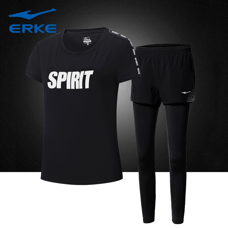 Hongxing Erke Spring Short Sleeve T-shirt Women's Sportswear Set 2020 New Sweat-absorbing Fitness Shorts Capris for Women