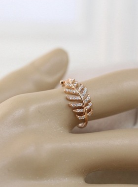 饰品镀金满钻微镶树叶秀气风戒指