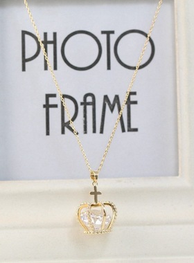 实拍欧比雅比简约时尚简单百搭皇冠大锆石百搭长链毛衣链