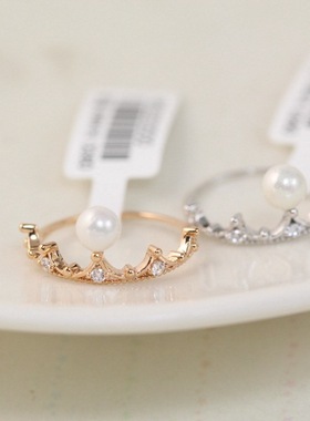 饰品韩版微镶珍珠镀金淑女风戒指